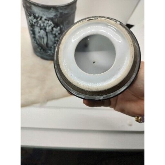 Repurposed Small  storage Canister Handmade By Me With Lid 6.5" Tall Ceramic - Picture 15 of 16